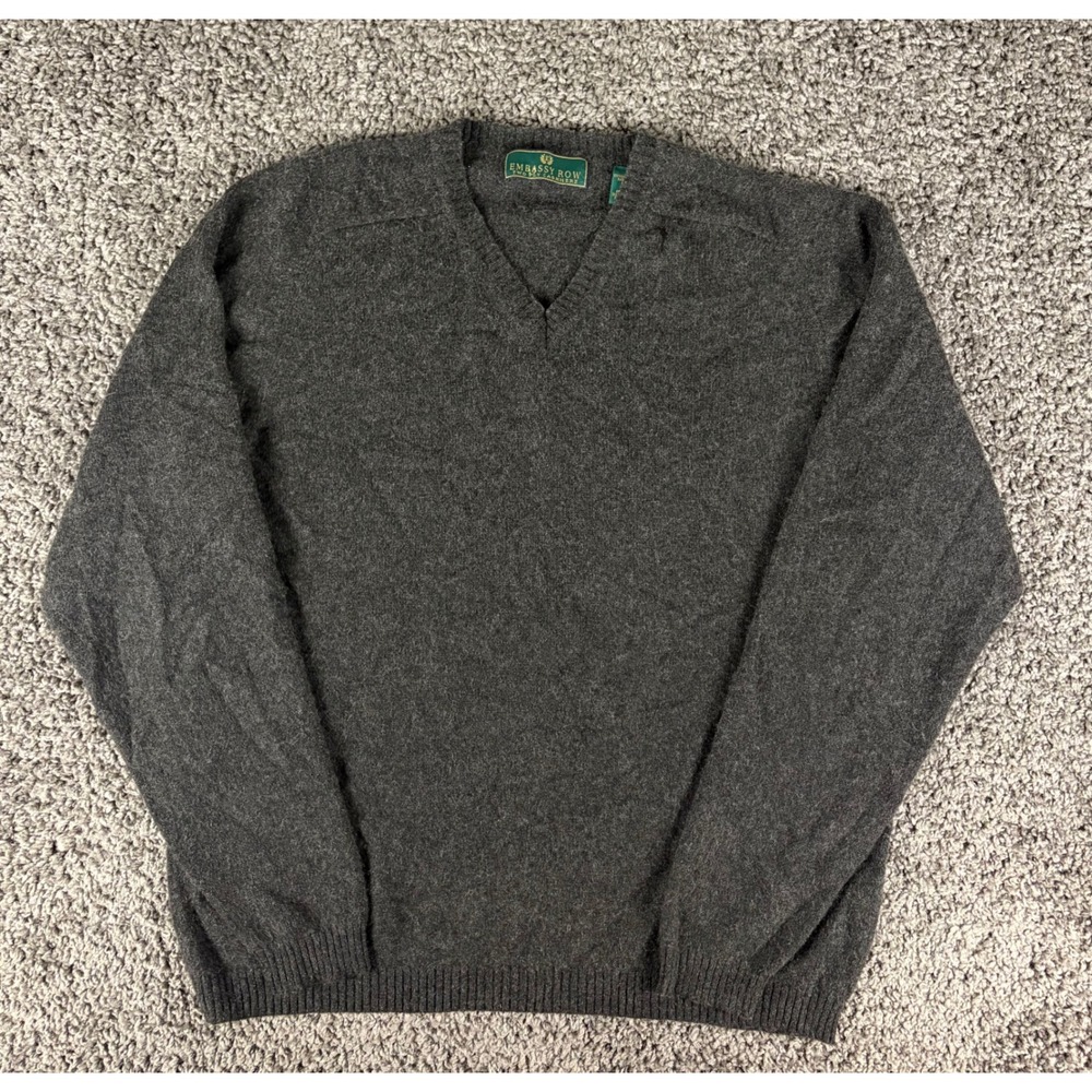 Embassy Row Mens Gray 100% Two Ply Cashmere V-Neck Sweater Size Large